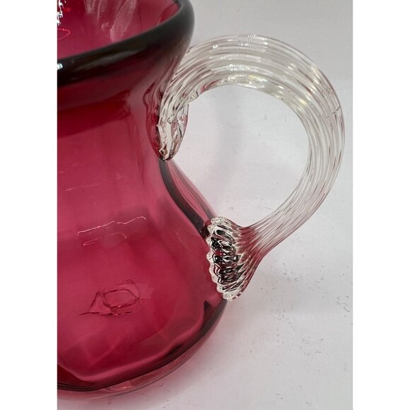 Vtg Cranberry Glass Pitcher Hand Blown No Chips - Picture 3 of 5